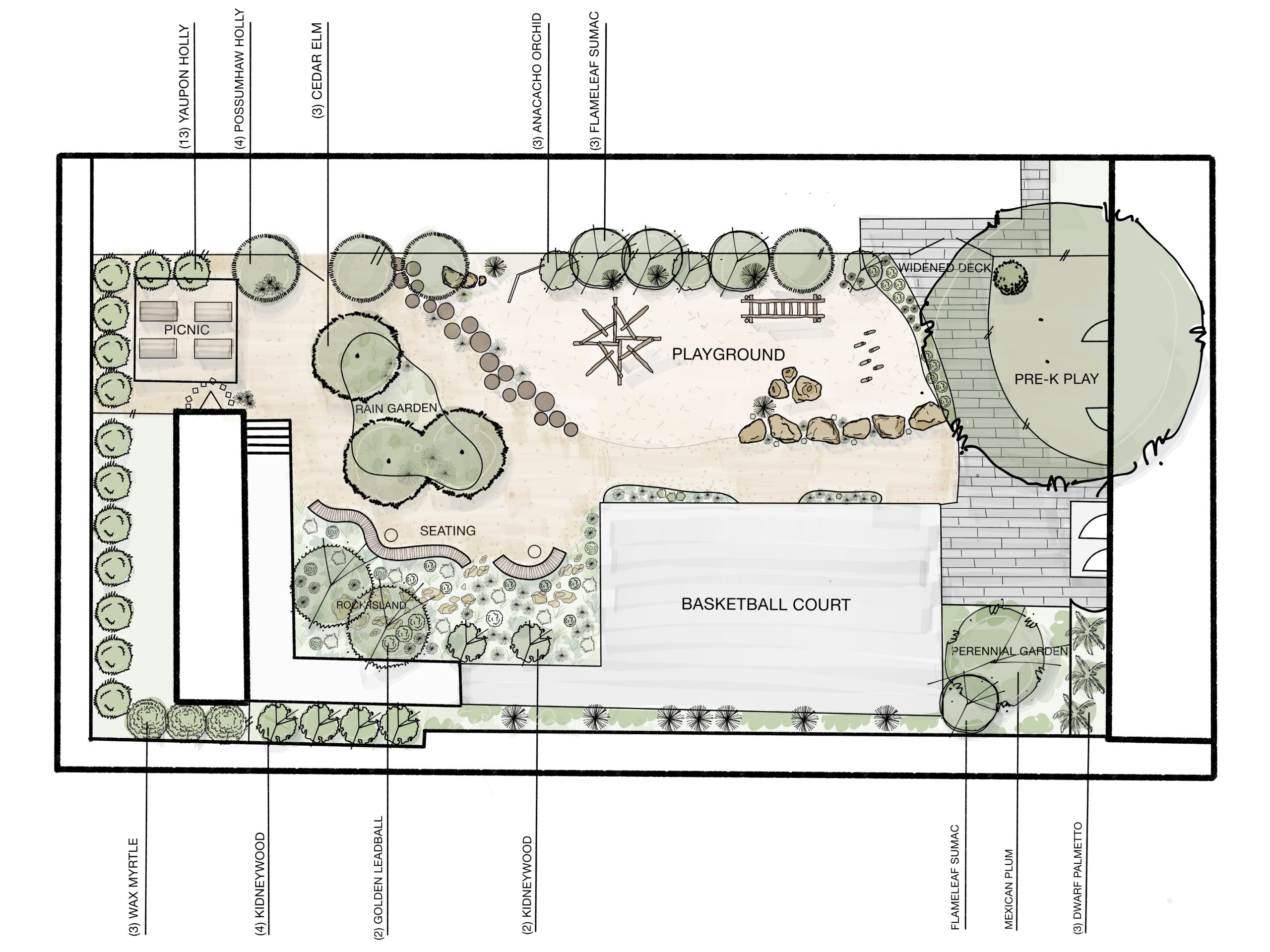 Drift Landscape Design Illustration of Christ Church Back Yard proposal by Jen Townsend of Drift Landscape Design
